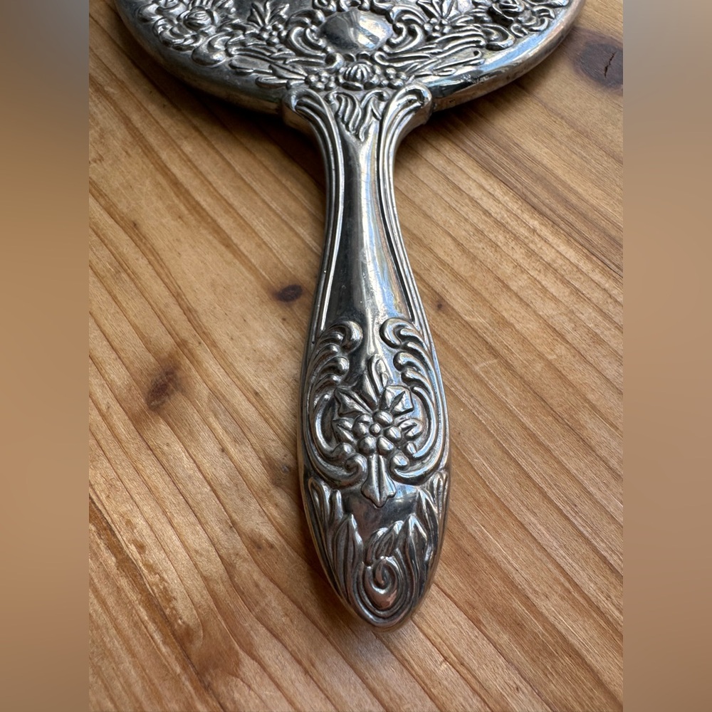 Vintage Sterling Silver plated Hand Vanity Mirror Antique - Picture 5 of 7